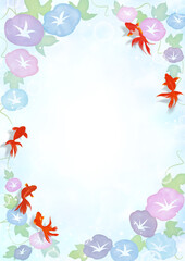 水彩 朝顔の花　フレーム