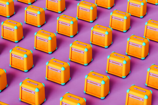 Pattern of orange Amplifiers on violet background