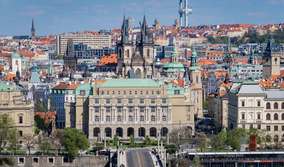 Fototapeta na wymiar Prague cityscape - shot taken from Prague castle overlooking Charles University, Old Town and Zizkov tower in the backround