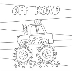 Vector illustration of monster truck with cartoon style. Childish design for kids activity colouring book or page. © Hijaznahwani
