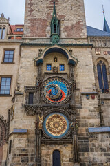 Obraz premium The Astronomical Clock - Prazsky orloj - on the Old Town City Hall in Old Town Square in Prague, Czechia