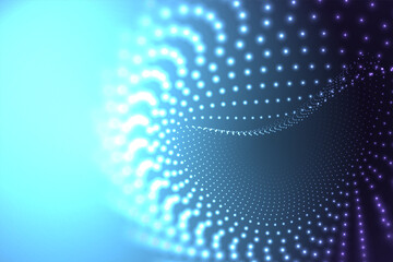 Obraz premium Abstract dots cover. Dynamic abstract liquid flow particles with depth of field effect. Futuristic dynamic wave moving in space.