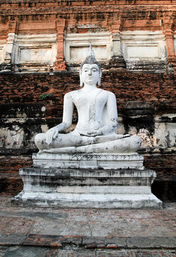 Buddha statue and archaeological site in Ancient archaeological site at Ayutthaya., Historical Park of Thailand.