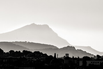 the Sainte Victoire mountain in the morning light in spring