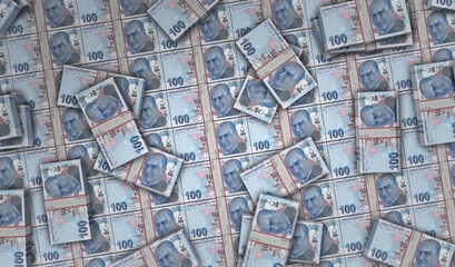 Turkish lira money banknotes pack illustration