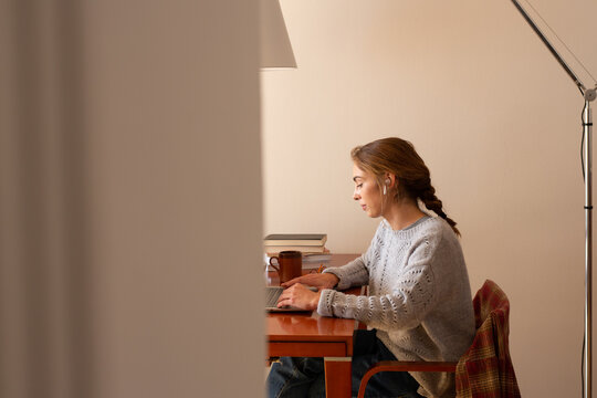 Teenager girl doing homework in her home