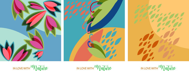 In love with Nature. Floral leaf and flower elements to support Earth and Nature and share some love to the world of plants and animals. Pastel colors. Spring and Summer time.