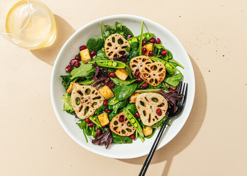 Vegan lotus root and tofu salad