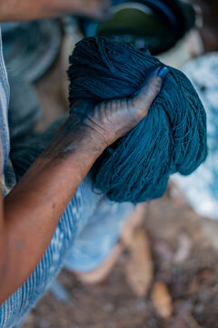 Indigo dyed cotton thread