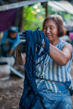 Indigo dyed cotton thread