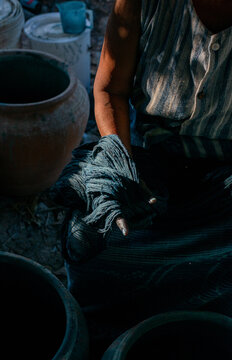 Indigo dyed cotton thread