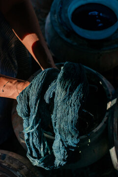 Indigo dyed cotton thread