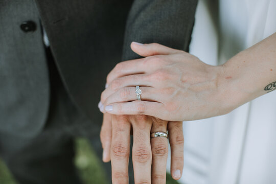 Closeup of Couple's Wedding Rings on Hand