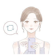 スマホでリツイートをしている女性