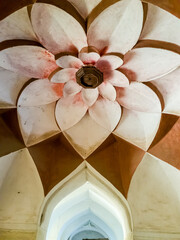 A lotus shaped ceiling of a hall in the ancient Maratha Palace in the town of Thanjavur.