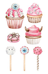 Collection of watercolor Halloween candies