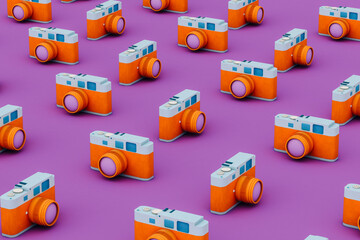 Orange and blue camera on violet background