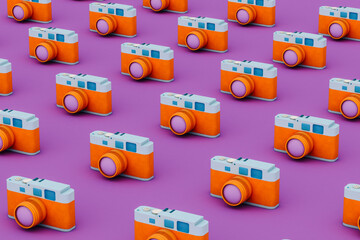 pattern of Orange and blue camera on violet background