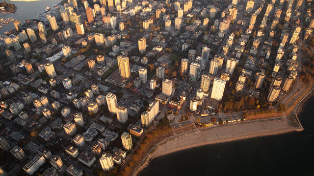 Aerial view of a coastal city