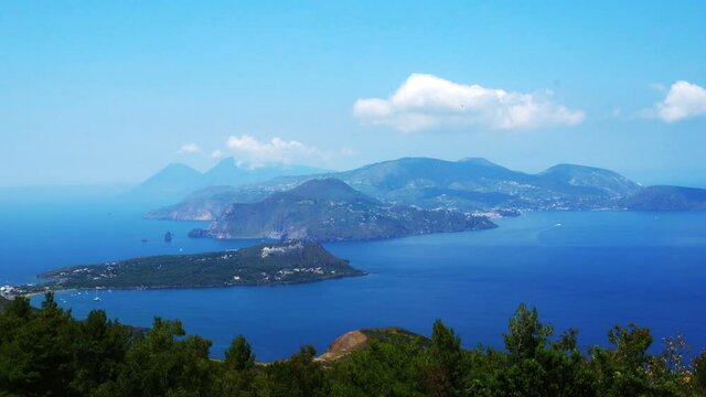 Aeolian Islands seen From Lipari, Sicily, Italy, Real Time, 4k
