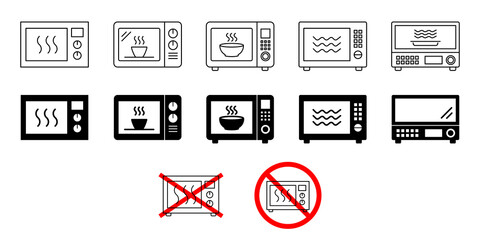 電子レンジ, オーブンレンジのベクターイラストアイコンデザイン素材白黒