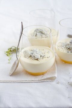 Lemon mousse topped with meringue in glass