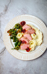 Pоrk tenderloin with caramelized onion and potato mash