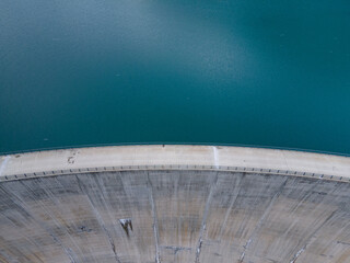 water dam aerial view from above, renewable energy