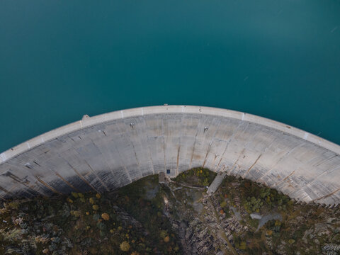 water dam aerial view, renewable energy