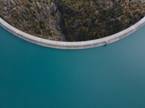 water dam aerial view, renewable energy