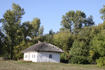Authentic Ukrainian house in Pirogovo open-air museum, Kiev, Ukraine.