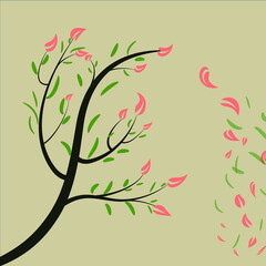 Spring green tree and flower,vector vintage design