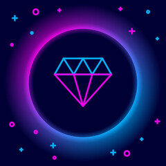 Glowing neon line Diamond icon isolated on black background. Jewelry symbol. Gem stone. Colorful outline concept. Vector