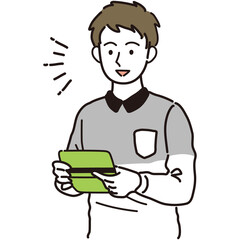 通帳を見て喜ぶ男性