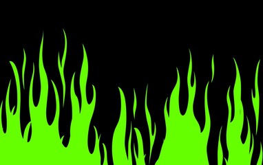 Green fire and flames on dark background. 