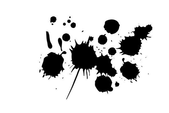 black ink blots isolated on white background .