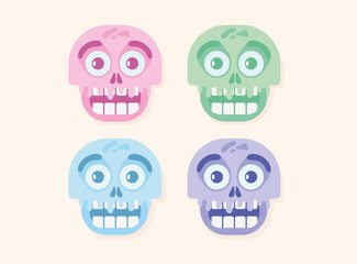 Cute halloween skulls in pastel colors