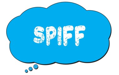 SPIFF text written on a blue thought bubble.