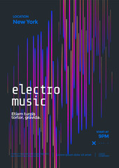 Electronic music festival poster with abstract gradient lines. Cover design Electro sound fest. Vector template design for flyer