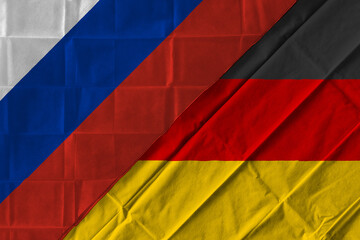 Concept of the relationship between Russia and Germany with two flags over each other