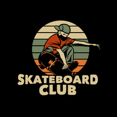 logo design with man playing skateboard vintage illustration