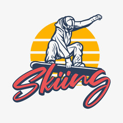 logo design skiing with man skiing vintage illustration