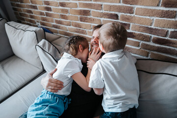 Happy family at home.