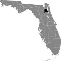 Black highlighted location map of the US Clay county inside gray map of the Federal State of Florida, USA