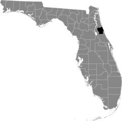 Black highlighted location map of the US Flagler county inside gray map of the Federal State of Florida, USA