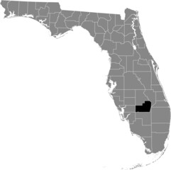 Fototapeta premium Black highlighted location map of the US Glades county inside gray map of the Federal State of Florida, USA