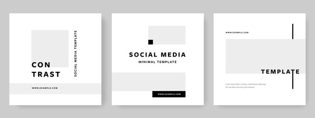 minimal editable social posts, business layouts for instagram and facebook, grey tones square banners for company marketing, elegance, serious design