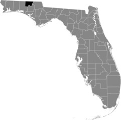 Black highlighted location map of the US Holmes county inside gray map of the Federal State of Florida, USA