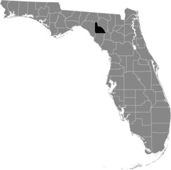 Fototapeta premium Black highlighted location map of the US Lafayette county inside gray map of the Federal State of Florida, USA