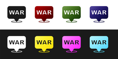 Set The word war icon isolated on black and white background. International military conflict. Army. Armament. Nuclear weapon. Template for text. Vector